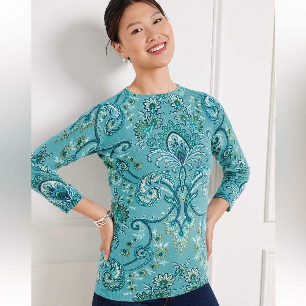 Talbots Audrey Cashmere Imperial Floral  Crewneck Sweater